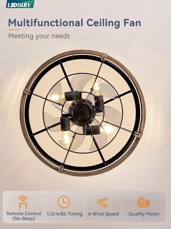 81-yM8U2LuL._AC_SL1500_.jpg windphoto 20 inch Fandelier Caged Ceiling Fan with Light and Remote, Brown | 6 Speed Adjustable,Timing, Quiet & Powerful DC, Small, Farmhouse, Industrial, Enclosed, Bladeless, Bedroom, Kitchen, Downrod