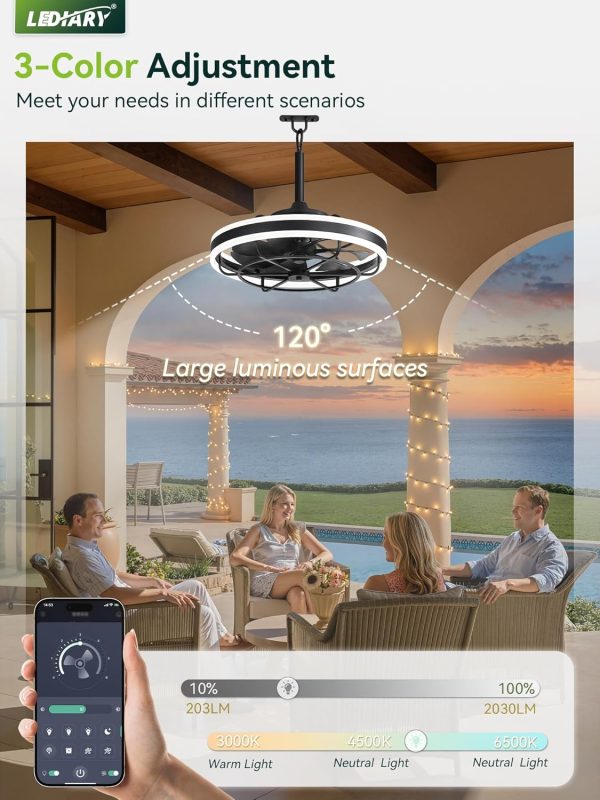 windphoto 20" Outdoor Ceiling Fans with Light, IP65 Waterproof Gazebo Fan