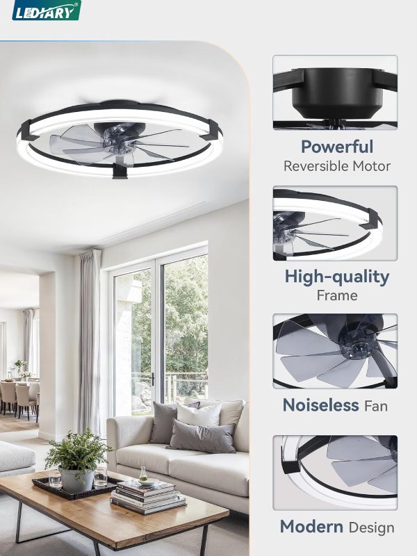 810Xf2z2j2L._AC_SL1500_.jpg Ceiling Fans with Lights 23 Inch Low Profile Fandelier with Remote Black | 6 Speeds, Reversible, Dimmable Flush Mount Fan Light, Modern Ceiling Fan with Lights for Bedroom Bladeless