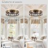 windphoto 20" Walnut Caged Low Profile Ceiling Fan with Light and Remote | Flush Mount, Bladeless Enclosed Fandelier, 6 Speed, Quiet Powerful DC, Rustic,Farmhouse, Small, Bedroom, Kitchen, Indoor