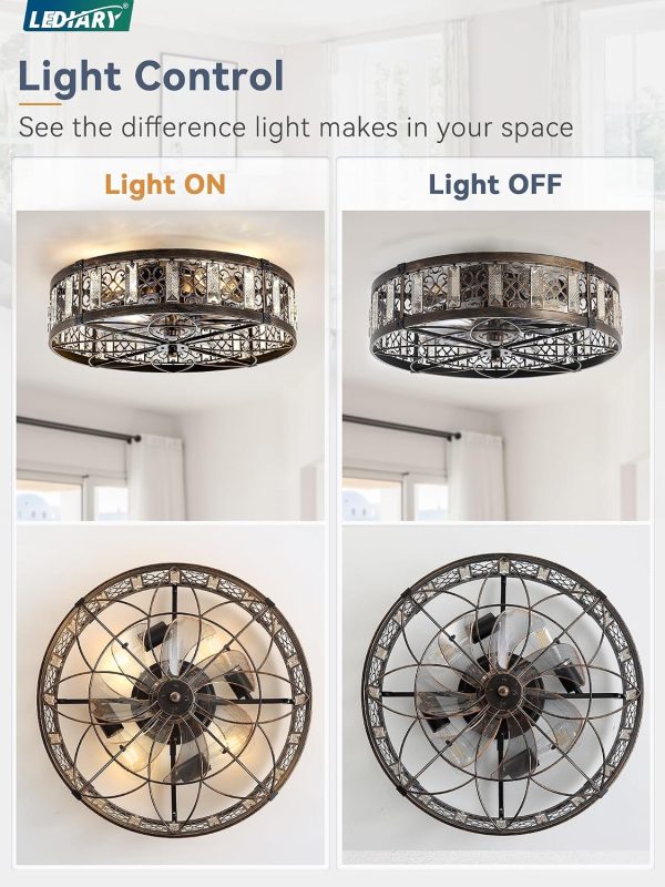 8119BTtpugL._AC_SL1500_.jpg windphoto 20" Caged Ceiling Fan with Light and Remote, Low Profile Flush Mount Fandelier for Bedroom,Kitchen,Indoor,Black and Gold