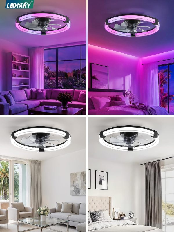 811N4nZ1brL._AC_SL1500_.jpg windphoto Ceiling Fan with Light,20inch Low Profile Fandelier with Remote RGB | RGB,6 Speeds, Reversible DC Motor, Dimmable Flush Mount Fan Light, Modern fans for Bedroom