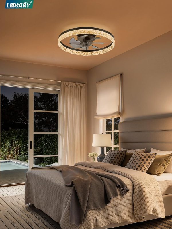 811VaIgwYL._AC_SL1500_.jpg windphoto 20" Modern Ceiling Fans with Lights and Remote, Black Fandelier | Dimmable Low Profile, Flush Mount Ceiling Fan, Stepless Color Temperature Change, 6 Speeds, Bedroom, Living Room, Kitchen
