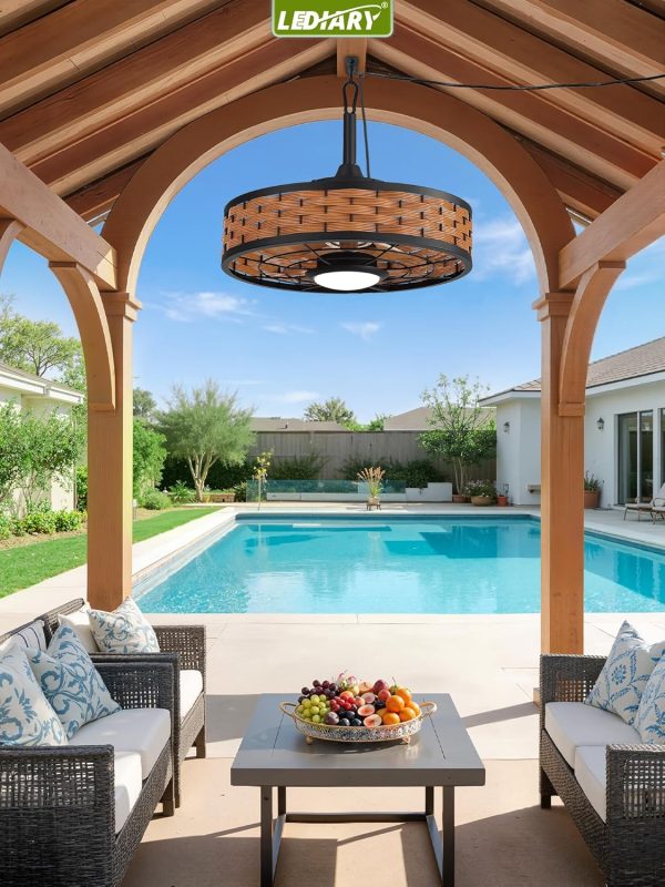 811vECDoWHL._AC_SL1500_.jpg windphoto 20" Brown Waterproof Outdoor Ceiling Fan with Light for Patios | IP65 Wet Rated,No Assembling,3CCT Dimmable,6-Speeds,Boho Rattan,Remote&APP Control, for Gazebo,Porch