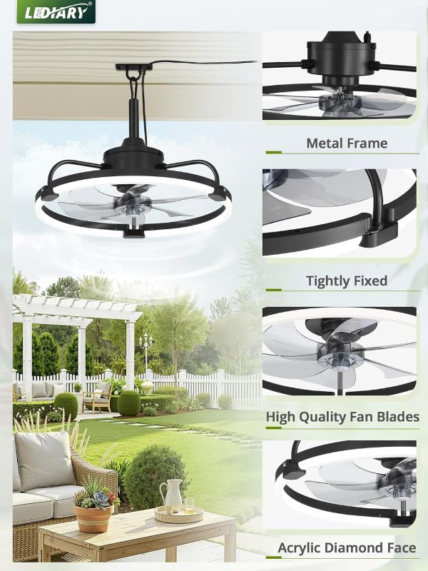 811xDgKWsXL._AC_SL1500_.jpg windphoto 20" Waterproof Black Outdoor Ceiling Fan with Light for Gazebo | IP65 Wet Rated,APP Control,6-Speeds,3CCT Dimmable,Reverse DC Motor,Suitable for 10' x 12' Area,Plug In for Patio,Porch