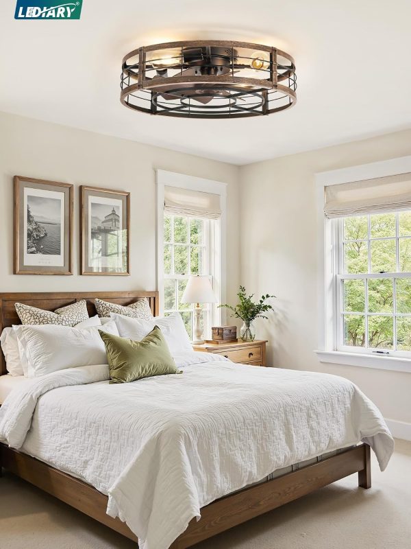 812IYwraChL._AC_SL1500_.jpg windphoto 23" Black Gold Caged Low Profile Ceiling Fan with Light and Remote | Flush Mount, Bladeless Enclosed Fandelier, 6 Speed, Quiet Powerful DC, Rustic,Farmhouse, Small, Bedroom, Kitchen, Indoor