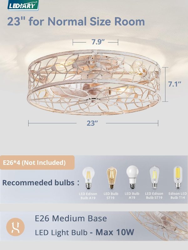 812MGW6u8FL._AC_SL1500_.jpg windphoto 23" Caged Ceiling Fan with Light, Flush Mount Fandalier with Remote | Low Profile, Farmhouse Large, Bladeless Industrial, Quiet DC Motor, App Control for Bedroom, Kitchen, Dining Room, White Gold