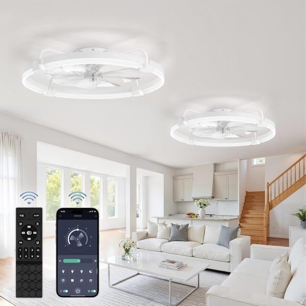 812kKZ3xRZL._AC_SL1500_.jpg windphoto 2 Pack 24" Ceiling Fans with Lights and Remote, Low Profile | Flush Mount, Stepless Dimmable Fandelier, 6 Speeds, 3 CCT, Quiet Reversible DC Motor, 2H Timer, Bedroom, Living Room, White