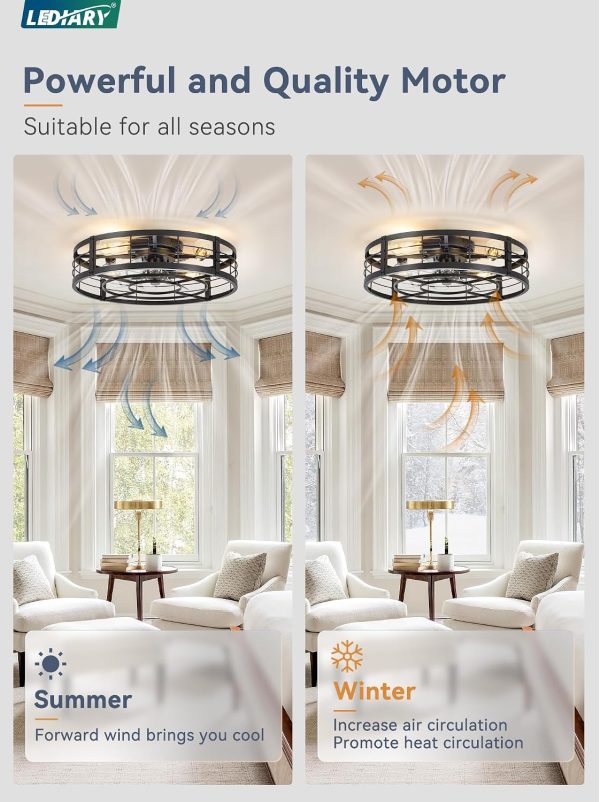 813-PkcLFL._AC_SL1500_.jpg windphoto 23" Black Caged Low Profile Ceiling Fan with Light and Remote | Flush Mount, Bladeless Enclosed Fandelier, 6 Speed, Quiet Powerful DC, Rustic,Farmhouse, Small, Bedroom, Kitchen, Indoor