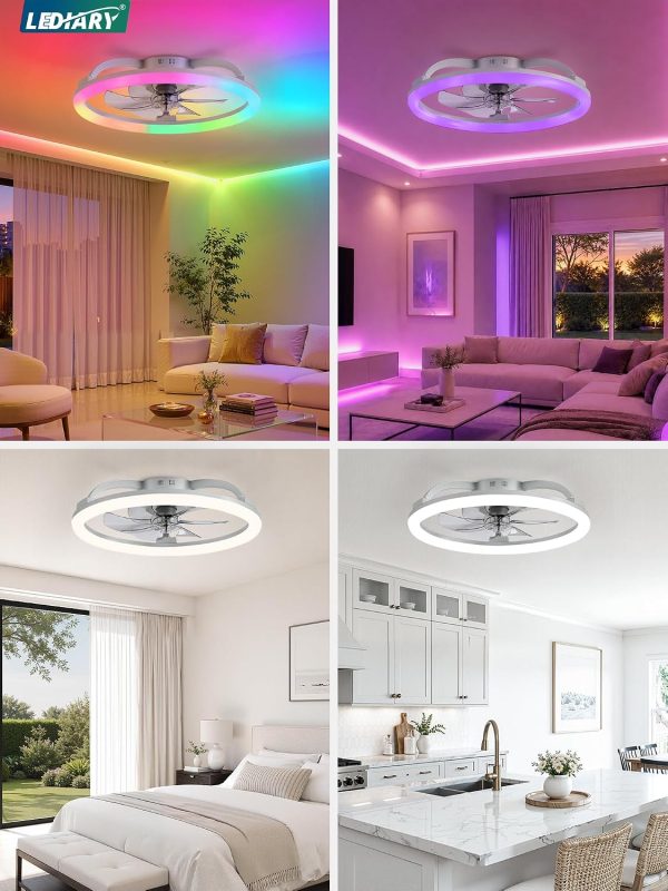 813SryVMgsL._AC_SL1500_.jpg windphoto 23" Ceiling Fans with Lights and Remote for Bedroom, Grey | RGB Low Profile Fan Light, 3000K-6000K Stepless Dimmable, 6 Speed, Reversible DC Motor, APP & Remote Control, Low Noice