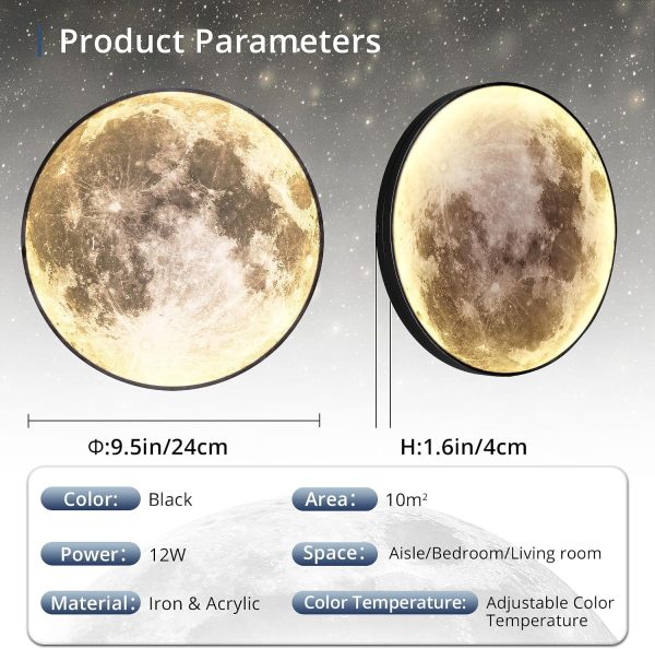 813cmHdndFL._AC_SL1500_.jpg Dimmable Moon Wall Light 9.5 inch Wall Lights with Remote Control Plug-in Modern LED Wall Light, 12W Black Wall Lamp Indoor Wall Mounted Ceiling Light Fixture for Bedroom Living Room Corridor