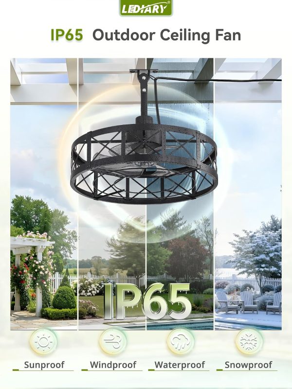 813w5038OmL._AC_SL1500_.jpg windphoto 22" Outdoor Ceiling Fan No Light, Wet Rated Gazebo Fan | IP65 Waterproof Plug in Outdoor Fan, 4Timer, 6-Speed Reversible Motor, Hanging Caged Ceiling Fan for Porch, Pergola