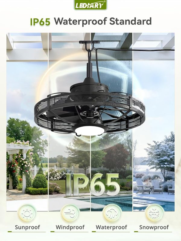 windphoto 20" Black IP65 Waterproof Outdoor Ceiling Fan with Light for Patios | APP&Remote Control,6-Speeds,3CCT Dimmable,Reverse DC Motor, Suitable for 10' x 12' Area,for Gazebo,Porch