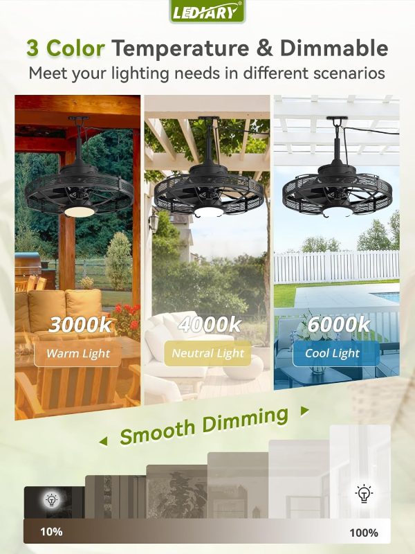 windphoto 20" Black IP65 Waterproof Outdoor Ceiling Fan with Light for Patios | APP&Remote Control,6-Speeds,3CCT Dimmable,Reverse DC Motor, Suitable for 10' x 12' Area,for Gazebo,Porch