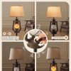 814kYZLO3pL._AC_SL1500_.jpg windphoto LED Flashing Flame Night Lantern Floor Lamp Decor | Farmhouse Standing with Beige Linen Drum Lampshade Rustic for Living Room, Bedroom Home