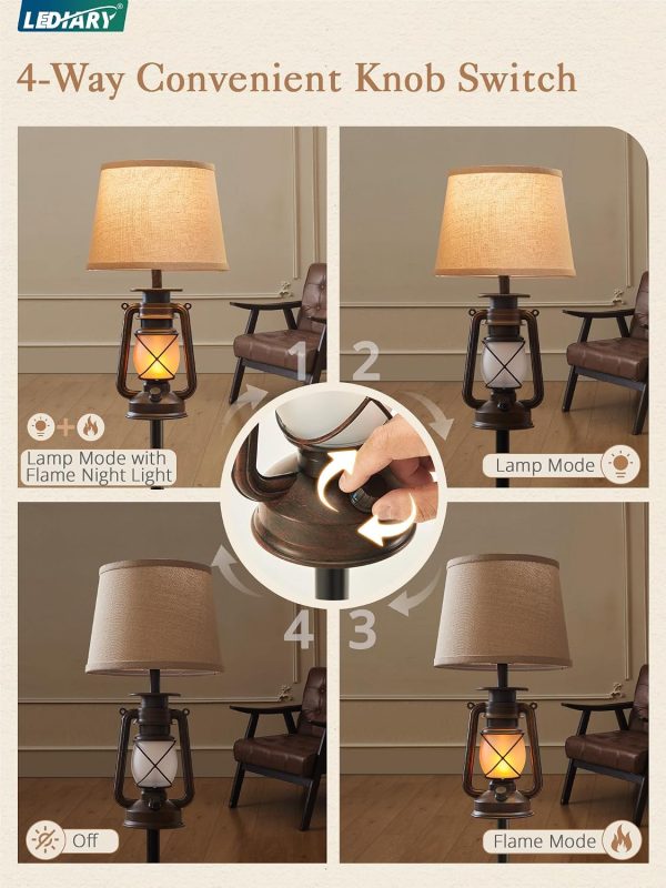 814kYZLO3pL._AC_SL1500_.jpg windphoto LED Flashing Flame Night Lantern Floor Lamp Decor | Farmhouse Standing with Beige Linen Drum Lampshade Rustic for Living Room, Bedroom Home
