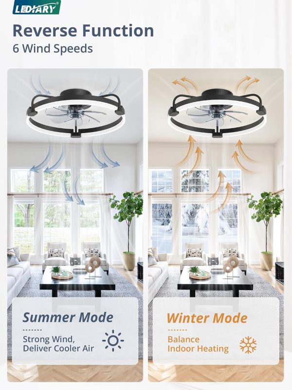 814sHDYfUEL._AC_SL1500_.jpg 2 Pack 20'' Low Profile Ceiling Fan with Light, 3000-6000K Dimmable Fandelier LED Fan Light, 6 Wind Speeds, Modern Flush Mount Ceiling Fan for Bedroom