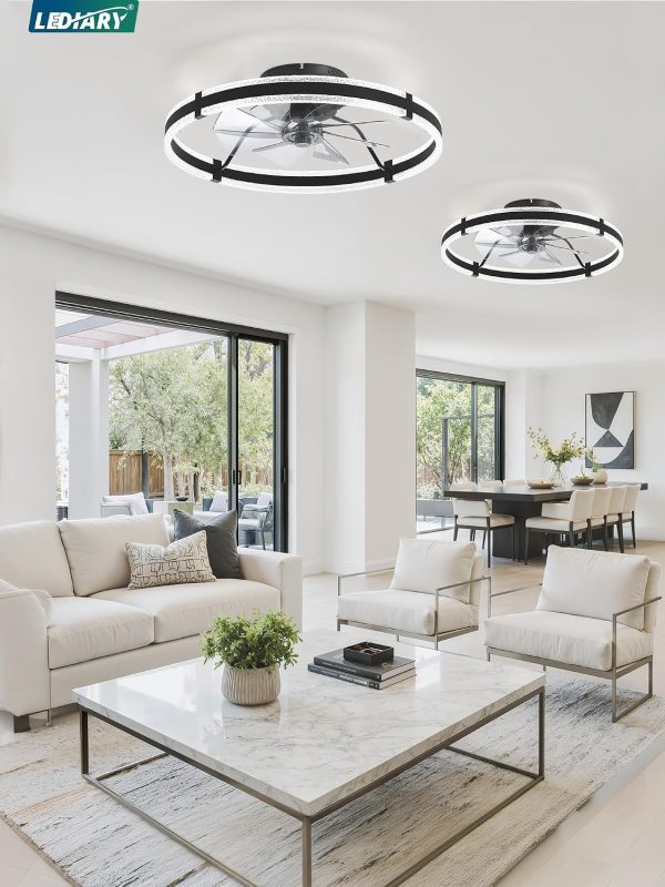 815QzOLhHOL._AC_SL1500_.jpg windphoto 24'' Low Profile Ceiling Fans with Lights and Remote, Black, 2 Pack | 3000-6000K Dimmable LED, 6 Wind Speeds, Quiet Reversible DC Motor, Small Flush Mount Fandelier for Bedroom, Living Room