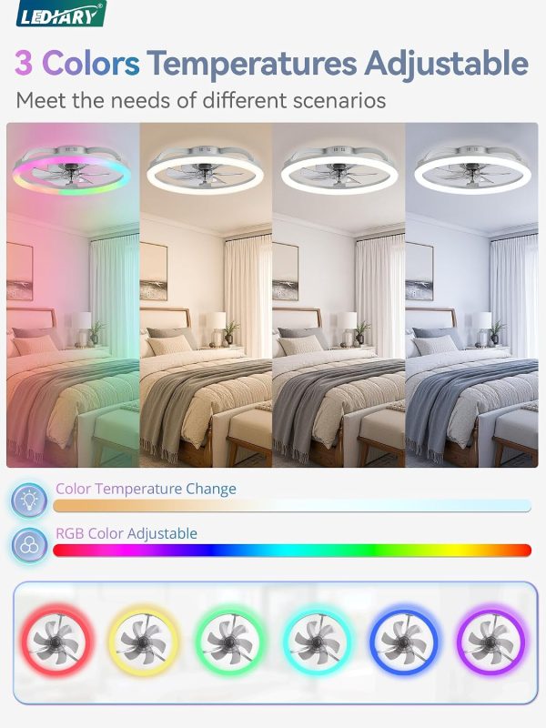 815UpT4g1PL._AC_SL1500_.jpg windphoto 23" Ceiling Fans with Lights and Remote for Bedroom, Grey | RGB Low Profile Fan Light, 3000K-6000K Stepless Dimmable, 6 Speed, Reversible DC Motor, APP & Remote Control, Low Noice