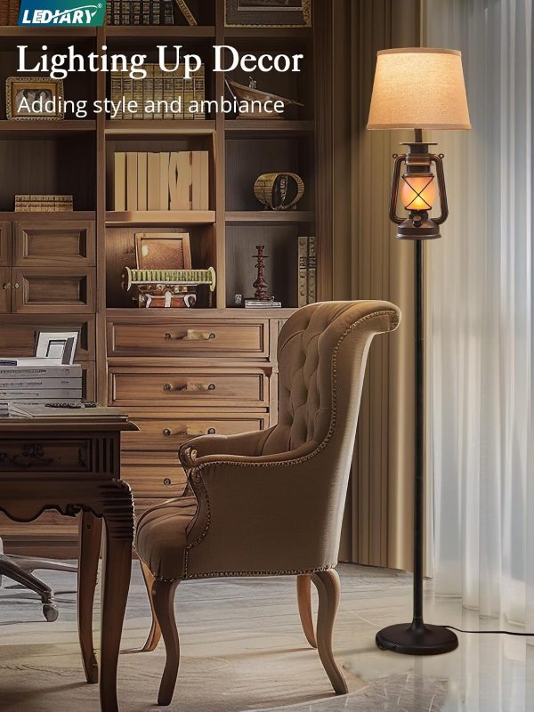 816AUZXQlZL._AC_SL1500_.jpg windphoto LED Flashing Flame Night Lantern Floor Lamp Decor | Farmhouse Standing with Beige Linen Drum Lampshade Rustic for Living Room, Bedroom Home