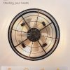windphoto 26" Black Caged Low Profile Ceiling Fan with Light and Remote | Flush Mount, Bladeless Enclosed Fandelier, 6 Speed, Quiet Powerful DC, Rustic,Farmhouse, Large, Bedroom, Kitchen, Indoor