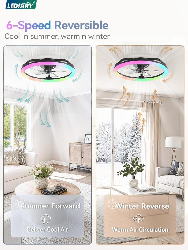816lHp0x-uL._AC_SL1500_.jpg windphoto 23" Ceiling Fans with Lights and Remote for Bedroom, Black | RGB Low Profile Fan Light, 3000K-6000K Stepless Dimmable, 6 Speed, Reversible DC Motor, APP & Remote Control, Low Noice