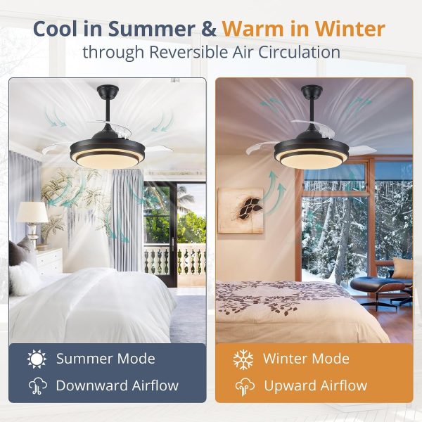 816okAL0aNL._AC_SL1500_.jpg windphoto 42 Inch Retractable Ceiling Fans with Lights and Remote | Fandelier Ceiling Fans with LED Light, Modern Ceiling Fan, Stepless Color Changeable, Dimmable, Timer Setting, Black