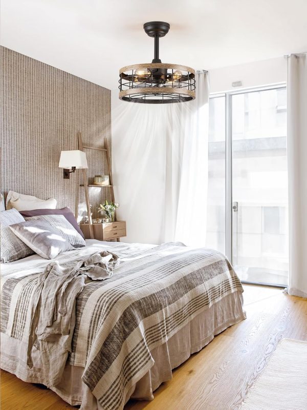 81760HYsXyL._AC_SL1500_.jpg windphoto 16.5 inch Caged Fandelier Ceiling Fan Light with Remote, Brown | 6 Speed Adjustable,Timing, Quiet & Powerful DC, Small, Farmhouse, Industrial, Enclosed, Bladeless, Bedroom, Kitchen, Downrod