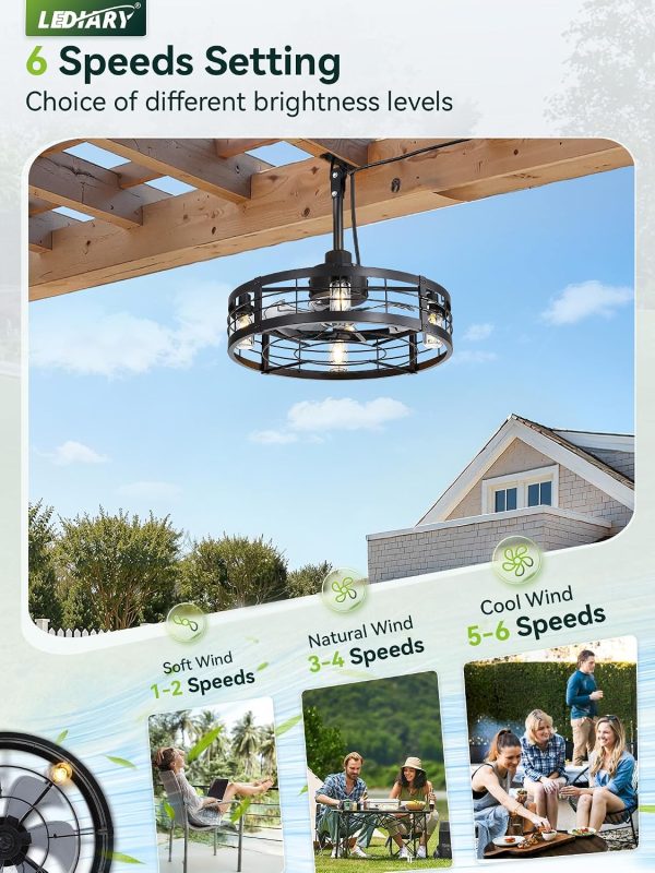 817Y3-tjBBL._AC_SL1500_.jpg windphoto 22" Outdoor Ceiling Fans with Light,IP65 Waterproof Gazebo Fan | Outdoor Fan with Hanging Hook, Plug in, Remote Control,Caged, 6 Speeds, 4Timer, for Patio, Porch, Pergola, Canopy