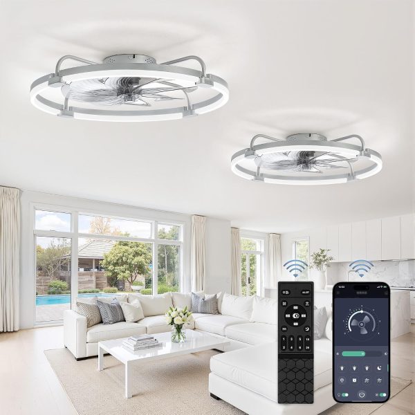 817nyMoSZZL._AC_SL1500_.jpg windphoto 2 Pack 24" Ceiling Fans with Lights and Remote, Low Profile | Flush Mount, Stepless Dimmable Fandelier, 6 Speeds, 3 CCT, Quiet Reversible DC Motor, 2H Timer, Bedroom, Living Room, Grey