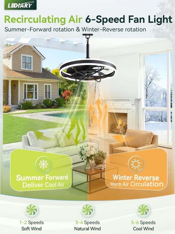 windphoto 24" Outdoor Ceiling Fans with Light, IP65 Waterproof Gazebo Fan | Outdoor Fan with Hanging Hook, Remote & App Control, 3CCT Dimmable,Timer, Caged Plug in Ceiling Fan for Patio, Porch, Pergola