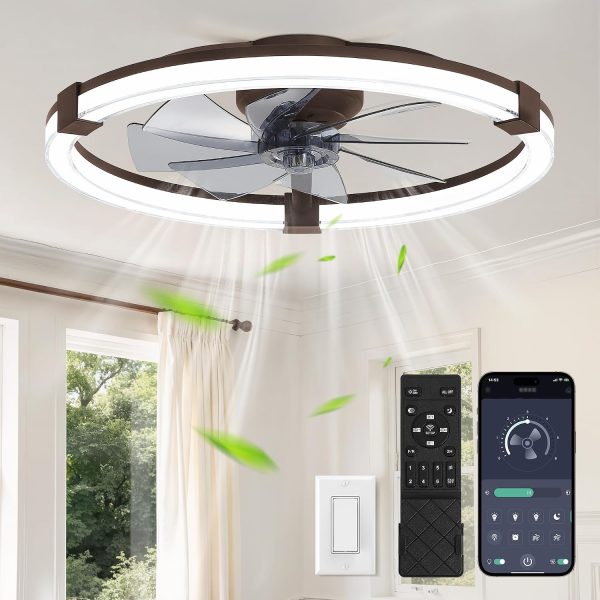 818JgkT2HGL._AC_SL1500_.jpg Ceiling Fans with Lights 23 Inch Low Profile Fandelier with Remote Brown | 6 Speeds, Reversible, Dimmable Flush Mount Fan Light, Modern Ceiling Fan with Lights for Bedroom Bladeless