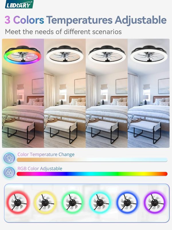 818LVaDJHL._AC_SL1500_.jpg windphoto RGB Low Profile Ceiling Fans with Lights and Remote, 20 Inch Dimmable Modern Fan Light(3000K-6000K), 6 Speed, Reversible, APP & Remote Control, Flush Mount Ceiling Fan for Bedroom, Black