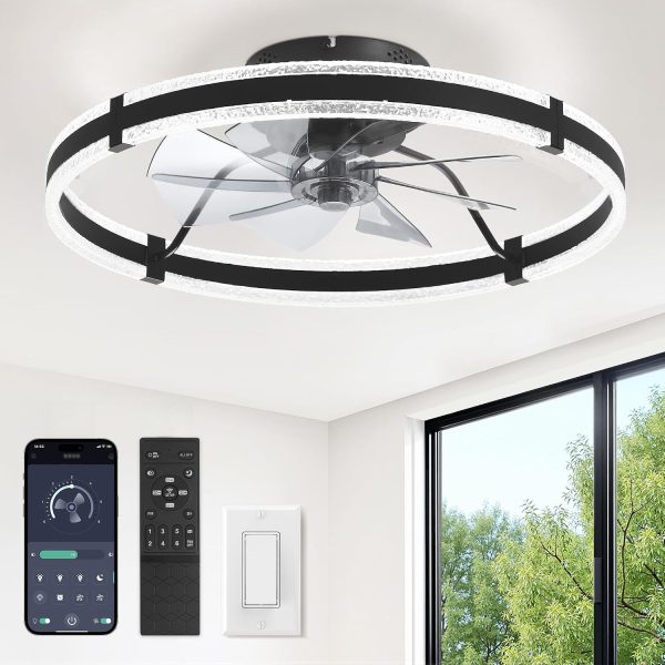 818Oqpk78lL._AC_SL1500_.jpg windphoto 24'' Modern Low Profile Ceiling Fans with Lights and Remote, Black | 3000-6000K Dimmable LED, 6 Wind Speeds, Quiet Reversible DC Motor, Small Flush Mount Fandelier for Bedroom, Living Room