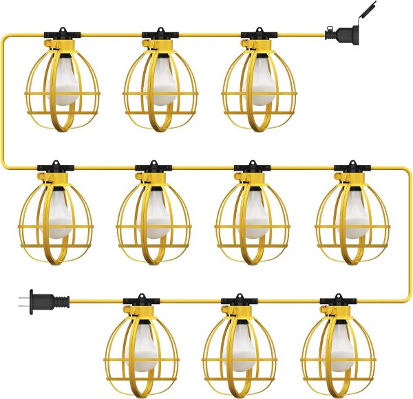 windphoto Construction String Lights 10 Bulbs Incl, 100W 10500LM 100Ft Construction Lights with 10 Medium Base Sockets, Linkable Temporary Lighting, Weatherproof Commercial-Grade Work Lights - UL Listed