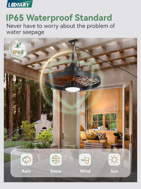 818cc8fCEuL._AC_SL1500_.jpg windphoto 20" Outdoor Ceiling Fan with Lights,IP65 Waterproof Gazebo Hanging Fan with Remote Control Smart App, Plug in Caged Ceiling Fan with 3CCT 6-Speeds for Patio Porch Pergola(Walnut)