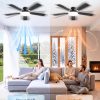windphoto 52 Inch Flush Mount Ceiling Fans with Lights, Remote & APP Control | Bright Light, 3CCT, Memory Function, Timer, Reversible Blade, Quiet DC Motor, Damp-Rated, Living Room, Bedroom, Covered Patio