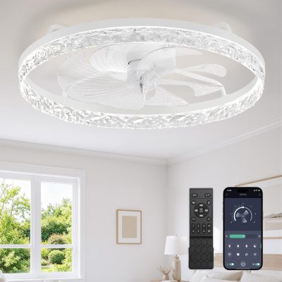 windphoto 24" Low Profile Ceiling Fans with Light and Remote, Fandelier White | Reversible Airflow, 3000-6000K Dimmable LED, 6 Speeds, DC Motor, Memory, Timer, Flush Mount, Bedroom, Living Room, Kitchen
