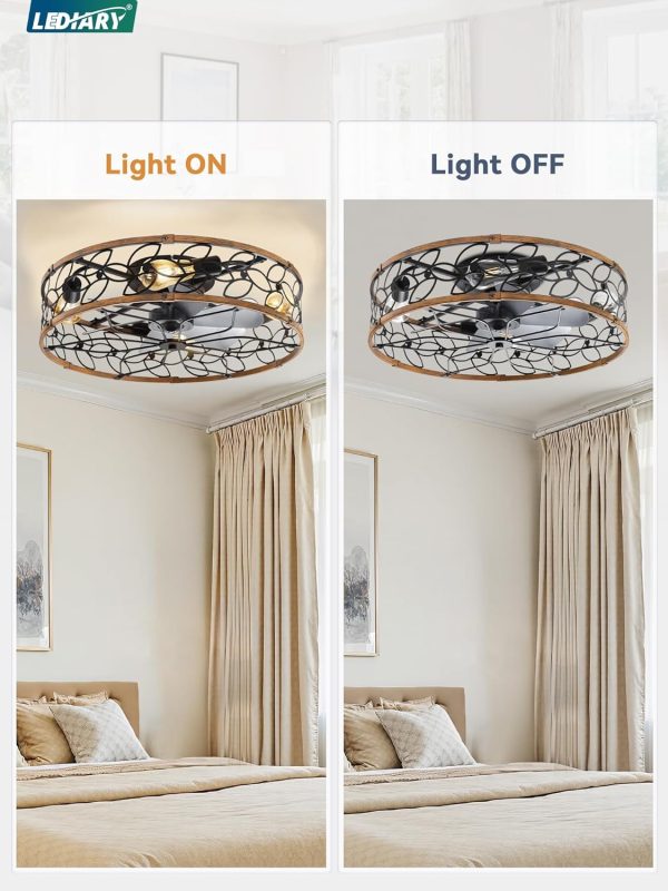 819nHcpHRWL._AC_SL1500_.jpg windphoto 23" Caged Ceiling Fan with Light, Flush Mount Fandalier with Remote | Low Profile, Farmhouse Large, Bladeless Industrial, Quiet DC Motor, App Control for Bedroom, Kitchen, Dining Room, Walnut