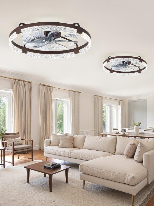 windphoto 2-Pack 24" Ceiling Fans with Lights, APP & Remote, Brown | Low Profile, Flush Mount, Fandelier, 3000K-6000K, Dimmable LED, for Bedroom