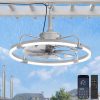 windphoto 24" Waterproof Grey Outdoor Ceiling Fan with Light for Gazebo | IP65 Wet Rated,APP Control,6-Speeds,3CCT Dimmable,Reverse DC Motor,Suitable for 12' x 14' Area,Plug In for Patio,Porch