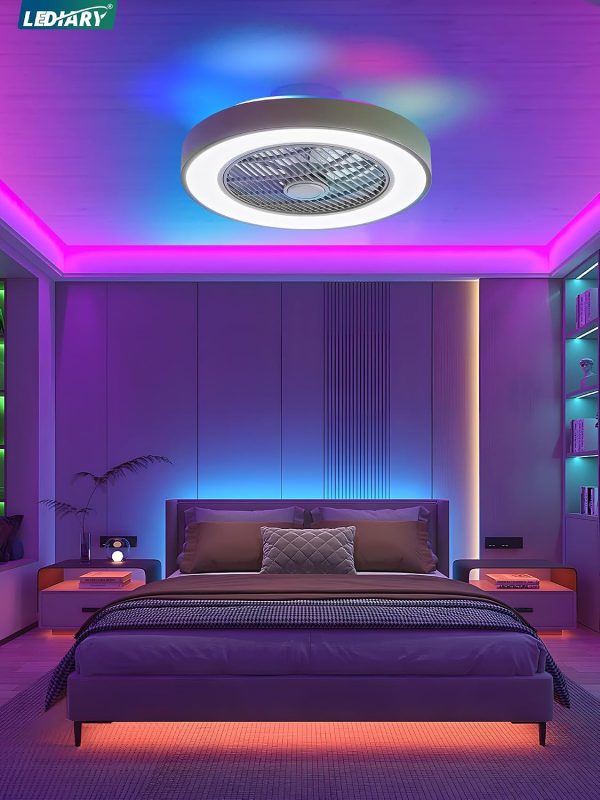 81AvAQFegdL._AC_SL1500_.jpg windphoto 20 Inch Low Profile Bladeless LED Ceiling Fan Light, Grey RGB | Flush Mount, Modern, 6 Speed Adjustable, 3000-6000K Dimmable, 3000LM, Indoor Bedroom Living Room, Remote/APP Control