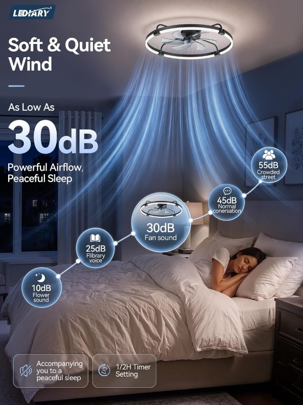 windphoto 30" Low Profile Ceiling Fans with Lights, Remote/APP Control, Black | Wider Airflow, Stepless Dimmable LED, Quiet Reversible DC Motor, 6 Speeds, 3CCT, Timer, Bedroom, Living Room, Kitchen