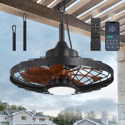 81B0EjT01oL._AC_SL1500_.jpg windphoto 20" Outdoor Ceiling Fan with Lights,IP65 Waterproof Gazebo Hanging Fan with Remote Control Smart App, Plug in Caged Ceiling Fan with 3CCT 6-Speeds for Patio Porch Pergola(Walnut)