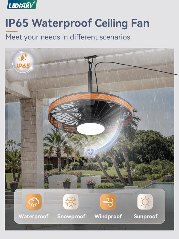81BbaSzfGML._AC_SL1500_.jpg windphoto 20 Outdoor Ceiling Fans with Light,Gazebo Fan with Hanging Hook | IP65 Waterproof,Outdoor Fan, App Control, 3CCT, Dimmable,6 Speeds, Caged, Plug in, for Patio, Porch, Pergola,Canopy, Brown