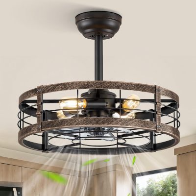 81BwrDNDGlL._AC_SL1500_.jpg windphoto 20 inch Fandelier Caged Ceiling Fan with Light, Black Gold | 6 Speed Adjustable,Timing, Quiet & Powerful DC, Small, Farmhouse, Industrial, Enclosed, Bladeless, Bedroom, Kitchen, Downrod