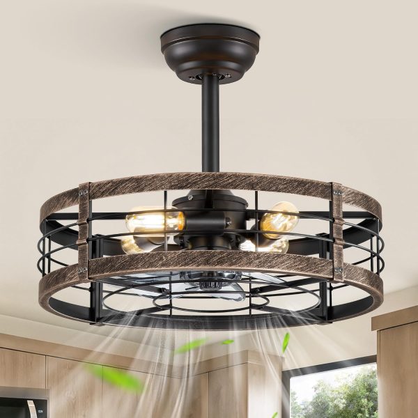 81BwrDNDGlL._AC_SL1500_.jpg windphoto 20 inch Fandelier Caged Ceiling Fan with Light, Black Gold | 6 Speed Adjustable,Timing, Quiet & Powerful DC, Small, Farmhouse, Industrial, Enclosed, Bladeless, Bedroom, Kitchen, Downrod