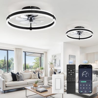 81CAU5BKPmL._AC_SL1500_.jpg windphoto 20'' Low Profile Ceiling Fans with Lights and Remote, Black, 2 Pack | 3000-6000K Dimmable LED, 6 Wind Speeds, Quiet Reversible DC Motor, Small Flush Mount Fandelier for Bedroom, Living Room
