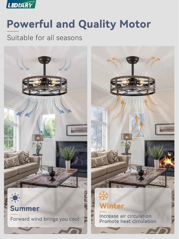 81CLrhine3L._AC_SL1500_.jpg windphoto 20 inch Fandelier Caged Ceiling Fan with Light, Black Gold | 6 Speed Adjustable,Timing, Quiet & Powerful DC, Small, Farmhouse, Industrial, Enclosed, Bladeless, Bedroom, Kitchen, Downrod