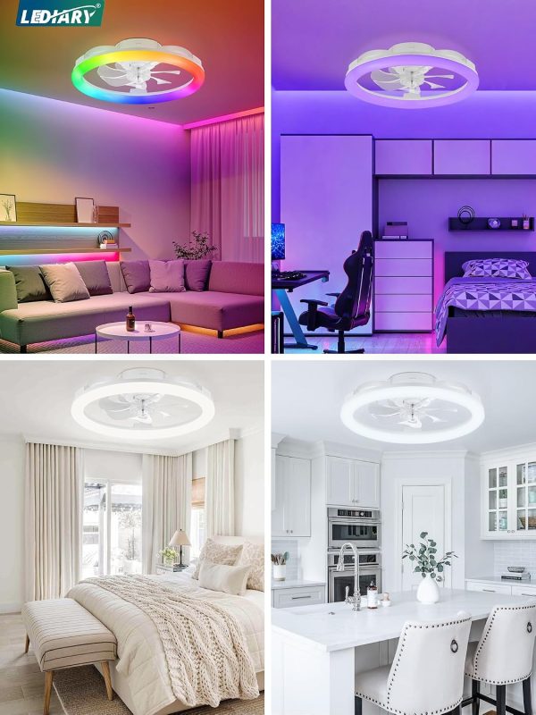 81CWNi3VkxL._AC_SL1500_.jpg windphoto RGB Low Profile Ceiling Fans with Lights and Remote, 20 Inch Dimmable Modern Ceiling Fan(3000K-6000K), 6 Speed, Reversible, APP & Remote Control, Flush Mount Fan Light, White RGB Ceiling Fans